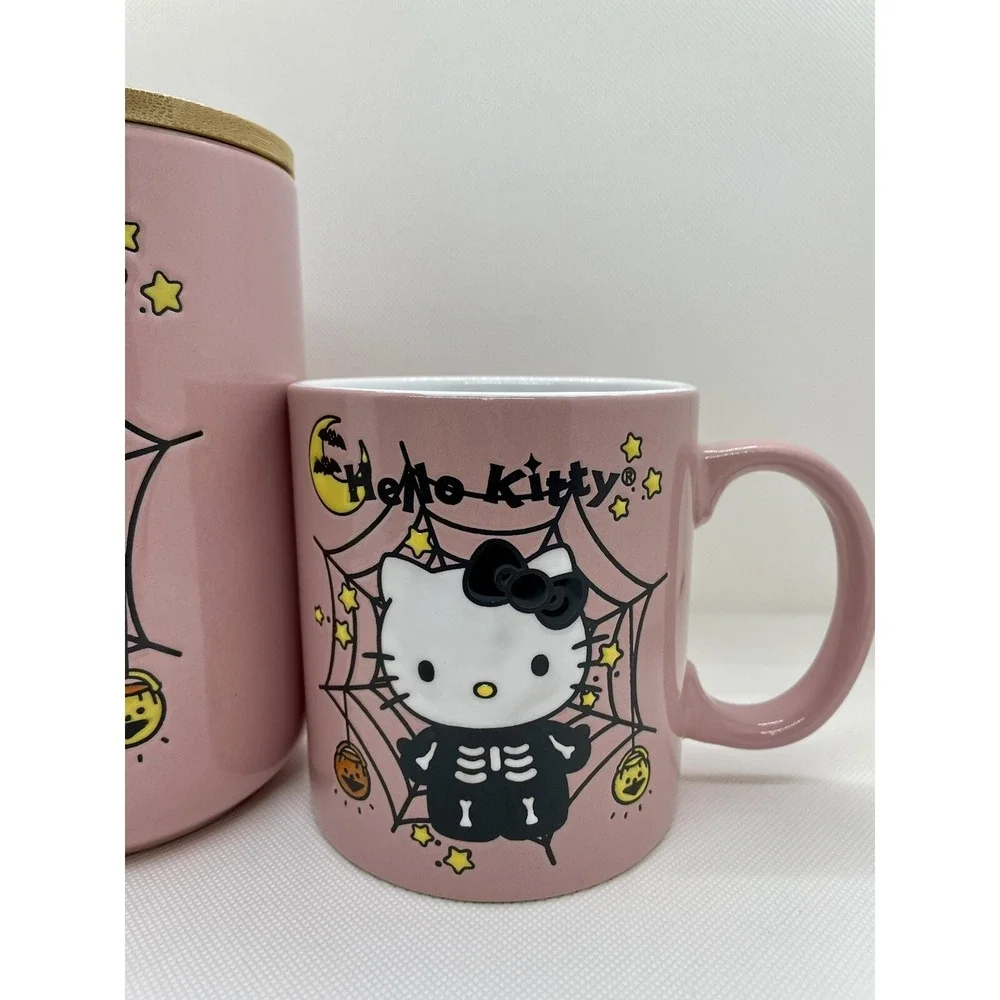 New Sanrio Hello Kitty Skeleton Pink Spiderweb 2023 Halloween Mug & Cookie Jar - Picture 5 of 8